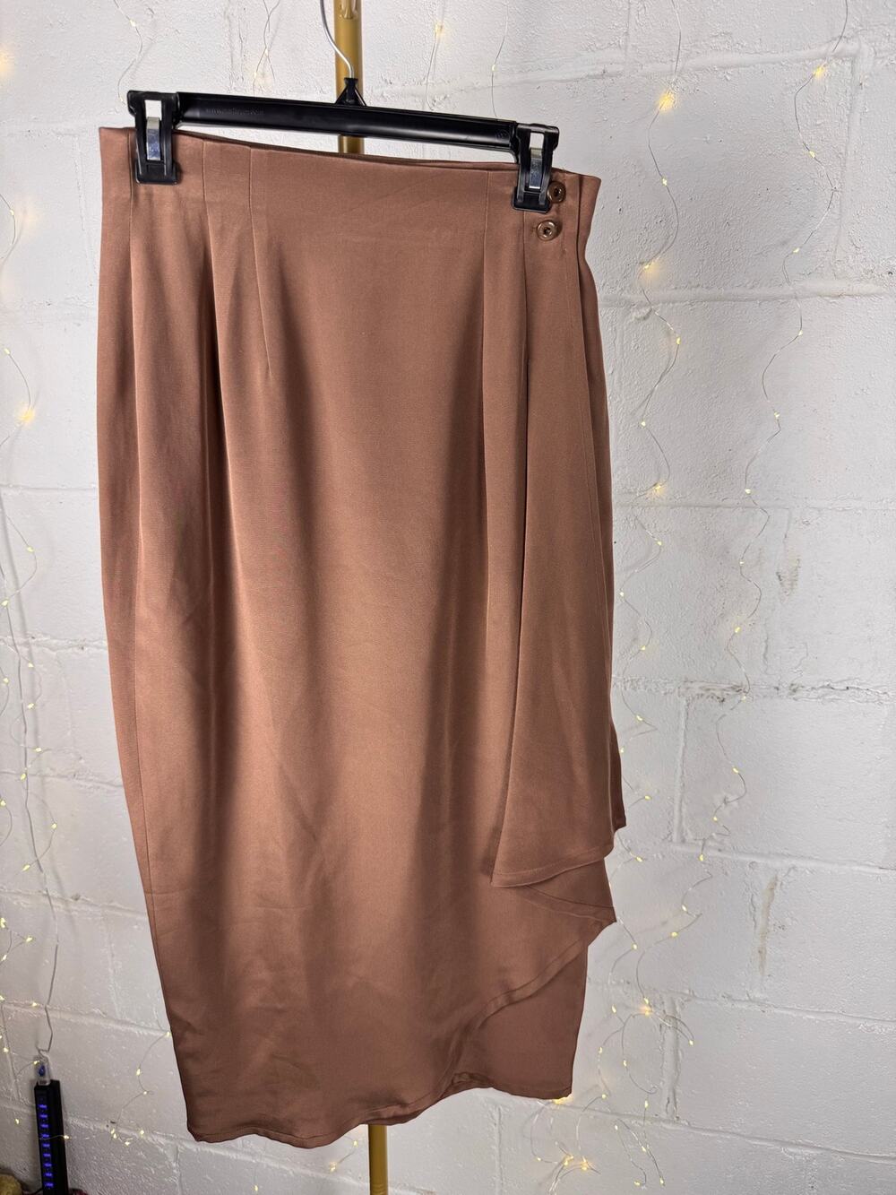 carlisle 100% silk brown wraparound midi skirt size 6